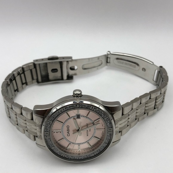 Casio Women’s Watch Silver Bezel (New Battery) Lady Date Glitter Bezel White main image 3
